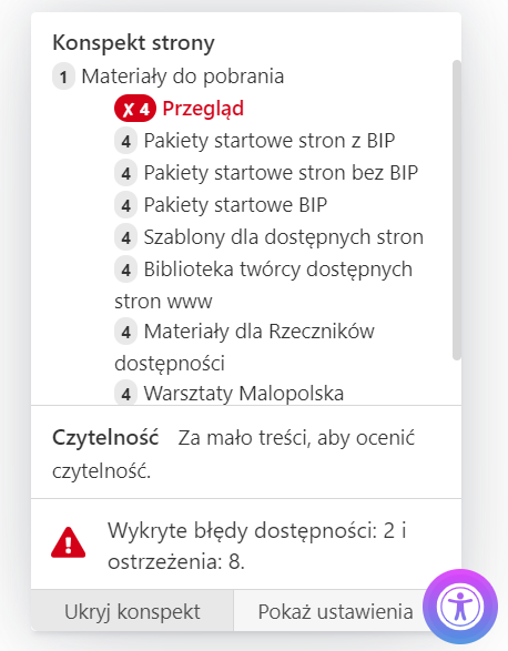 Konspekt strony z błędną hierarchią nagłówków.