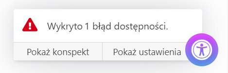 Zrzut panelu, który pokazuje: Wykryto 1 błąd dostępności!