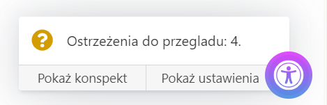 Zrzut panelu, który pokazuje: Proszę przejrzeć uwagi.